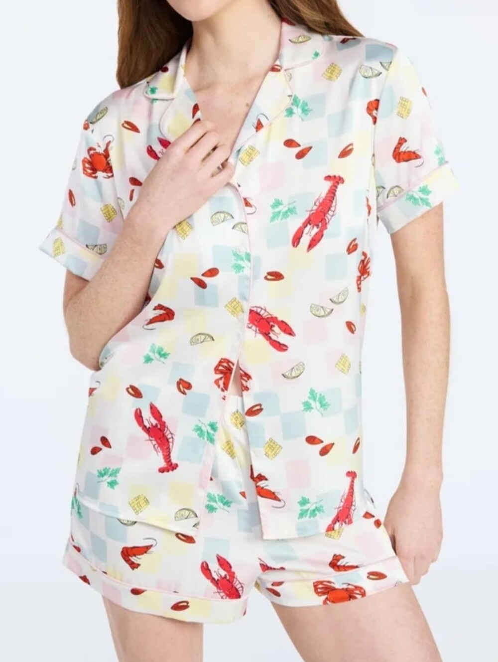 Joyspun Women’s Size 3X (22W-24W) Stretch Satin Short Sleeve Top Shorts Pajama